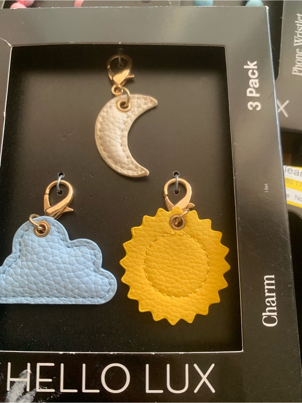 NIB Sun, Cloud & Moon bag Charms - Yellow, Light Blue, Cream 3 pc set